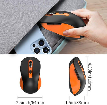 Wireless Mouse for Laptop, PC, Chromebook, Mac, MacBook, Silent Mouse with USB Nano Receiver, Side Button, 2400 DPI, Anti Slip Roller, 6 Button Ergonomics Cordless Computer Mice - Black Orange