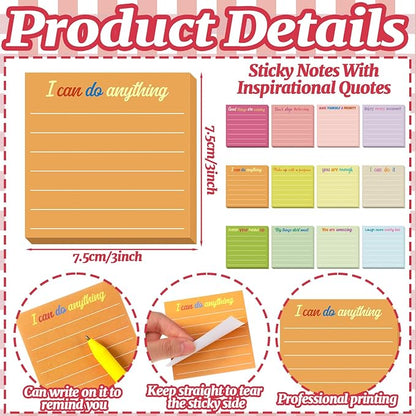 Yinder 24 Pcs Inspirational Sticky Notes Christmas Stocking Stuffers Motivational Sticky Notes Pad Employee Appreciation Gift Bulk for Teacher Nurse Coworker Office 3 x 3'' (Inspire,Macaron)