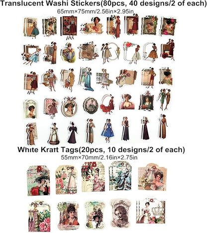 200PCS Vintage Scrapbooking Supplies Pack, Aesthetic Scrapbook Sticker Paper Art Journaling Kit for Bullet Junk Journals,Planner,Cottagecore Decor Gifts (Rose)