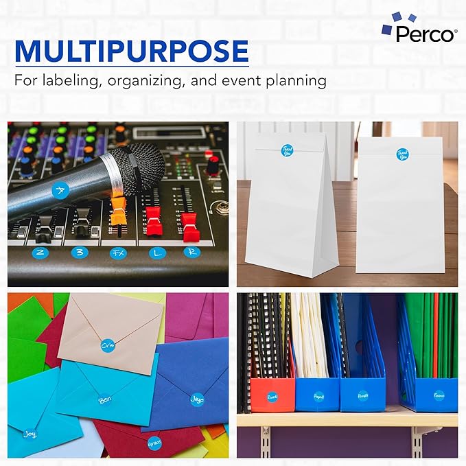 Perco Light Blue 1-Inch Round Circle Dot Sticker Labels with Easy Peel Perforation - 1,000 Labels per Roll - Strong Adhesion, Vibrant Colors for Organizing, Crafting & More - Made in USA