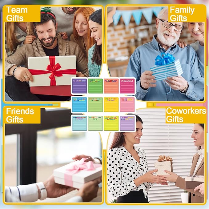 Yinder 24 Pcs Inspirational Sticky Notes Christmas Stocking Stuffers Motivational Sticky Notes Pad Employee Appreciation Gift Bulk for Teacher Nurse Coworker Office 3 x 3'' (Mental Health,Dark Color)