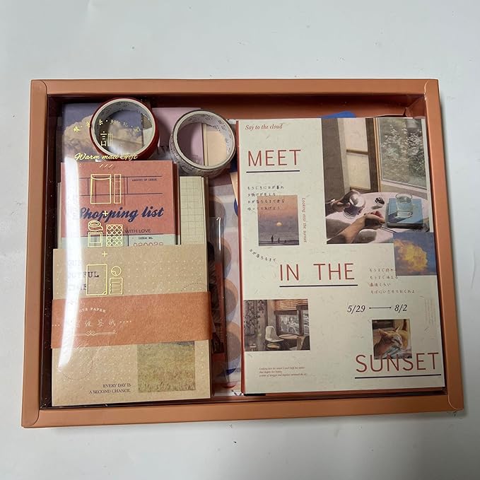 Draupnir Aesthetic Scrapbook Kit(348pcs), Bullet Junk Journal Kit with Journaling/Scrapbooking Supplies, Stationery,A6 Grid Notebook with Graph Ruled Pages DIY Scrapbook Gift for Teen Girl Kid(Sunset)