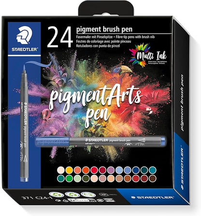 STAEDTLER Pigment Arts Brush Pen Set: 24 Colors, Permanent, Waterproof, No Bleed Pens for Journaling, Coloring, Hand Lettering