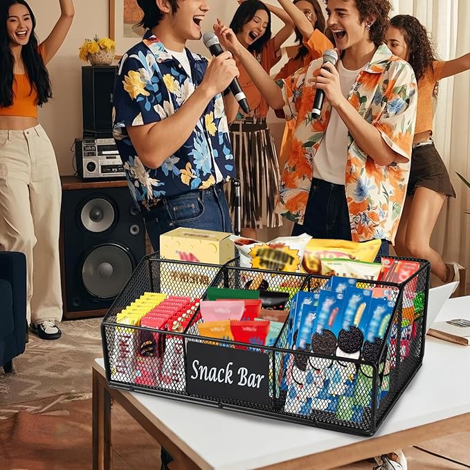 Snack Organizer for Countertop, 5 Compartments Metal Snack Basket Container, Chips Organizer, Snack Bar Station Decor, Kitchen Pantry Organization and Storage