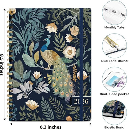 2026 Planner, Weekly and Monthly Planner for Women, January 2026 - December 2026, Hardcover 2026 Calendar Planner Book with Tabs, Inner Pocket, Spiral Bound, Perfect for Office Home School Supplies - A5 (6.3" x 8.5"), Jungle Peacock