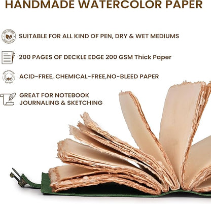 LEATHER VILLAGE Leather Bound Vintage Journal for Women & Men - Book of Shadows - Lock Closure - 200 Pages of Antique Deckle Edges Handmade Paper - Green Color - 7 x 5 inches