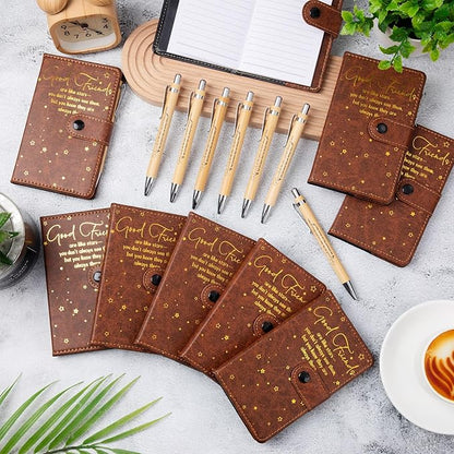 24 Pcs Friendsgiving Gift Bulk for Good Friends A6 Leather Journal Notebook Notepads with Bamboo Pens Friendship Appreciation Gift for Thanksgiving Birthday Women Sister Group (Brown)