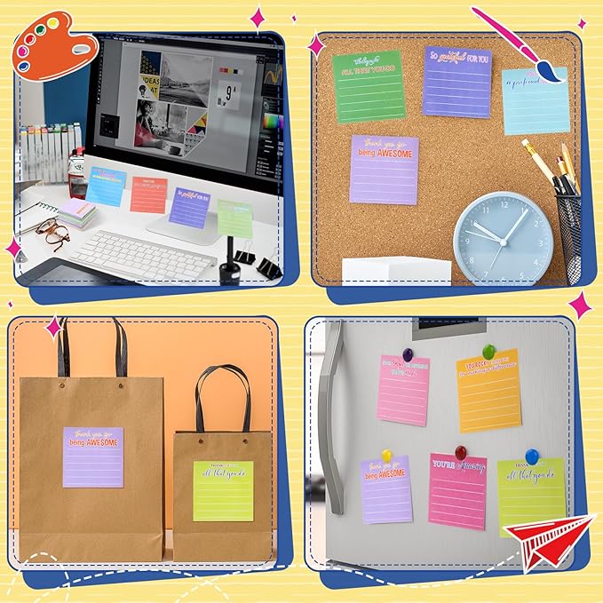Yinder 48 Pcs Employee Appreciation Sticky Notes Xmas Gift Bulk Motivation Note Pads Mini Inspirational Note Gift for Teacher Nurse Staff Coworker Office Supply 3 x 3'' (Appreciation,Classic Color)