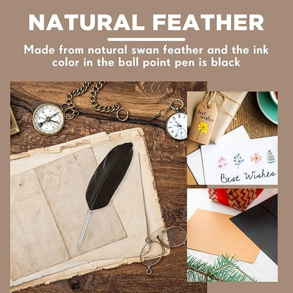 Chinco 12 Pcs Feather Ballpoint Pen Ink Quill Vintage Quills Pen Soft Fluffy Office Wedding Signature Bridal Party Supplies, 10. 6 Inches in Length(Black)