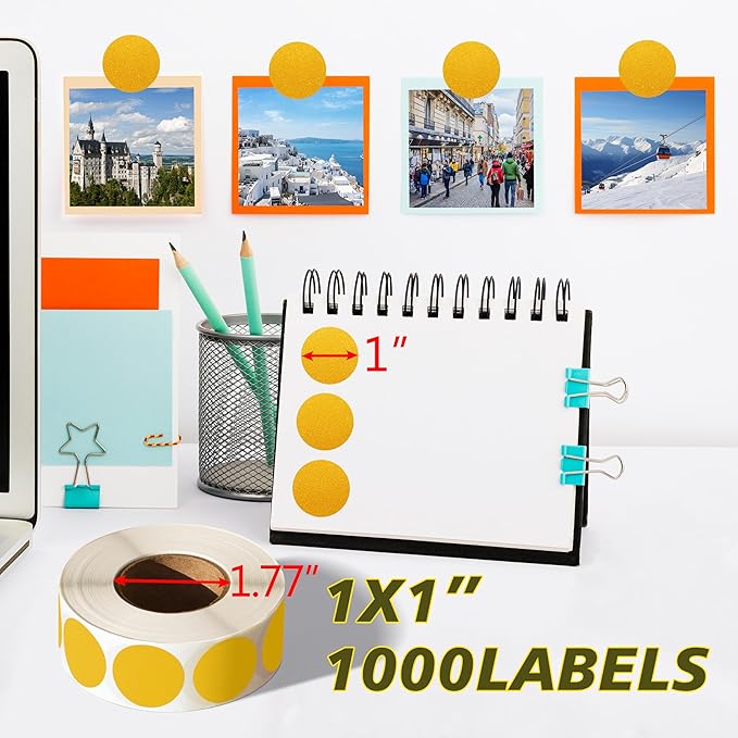 PARLAIM 1” Round Permanent Adhesive Color-Code Dot Stickers,1000 per Roll dots Label Dispenser Box,Gold Circle Stickers Label for Office Classroom