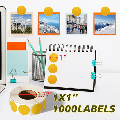 PARLAIM 1” Round Permanent Adhesive Color-Code Dot Stickers,1000 per Roll dots Label Dispenser Box,Gold Circle Stickers Label for Office Classroom