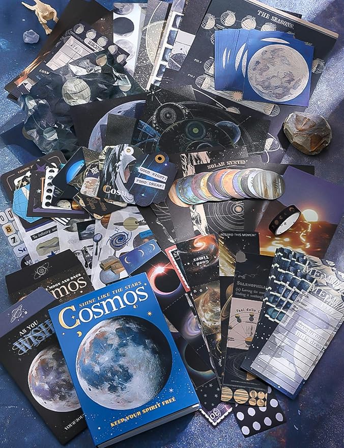 Draupnir Scrapbooking Supplies Kit, Aesthetic Cosmos Scrapbook Kit for Junk Journal, Stationery, Bullet A6 Grid Notebook DIY Scrapbook Birthday Craft Gift for Teen Girl Kid Women