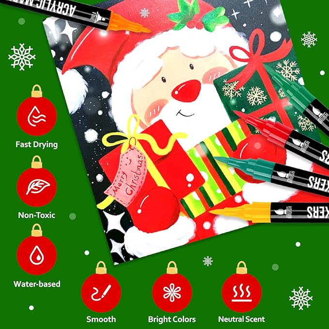 48 Colors Acrylic Paint Markers, Dual Tip with Fine Tip and Brush Tip Pens for Stone, Wood, Calligraphy, Canvas, Ceramic, Metal, Glass, Rock Painting, DIY Crafts Art Supplies Kit