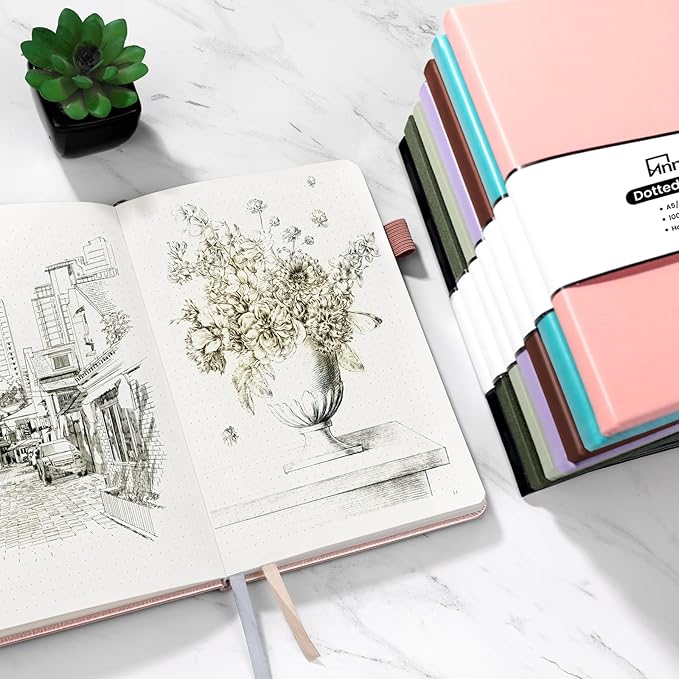 Annecy Numbered Bullet Dotted Journal Notebook, Medium 5.5x 8.25, 160 Pages 100GSM Writing Paper, A5 Rose Gold Faux Leather Cover with Pen Loop