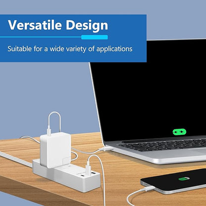 LIDER Outlet Extender with 3 Receptacles, USB Type-A, and 2 USB Type-C Port, Ultra-Thin Flat-Plug with Cord Extender, 3-Outlet Power Strip, Slim Angled Design, 5ft Cord, UL-Listed, White, 2 Pack