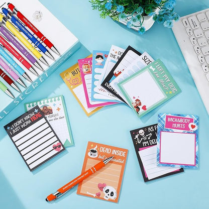 Geyee 24 Pcs Fun Nurse Sticky Notes with Funny Pens Fun Notepads for Adults Coworkers Nurse 3 x 4 Inch to Do List Notepads with Sayings Pen for Lab Week Gifts Teacher Office Supplies