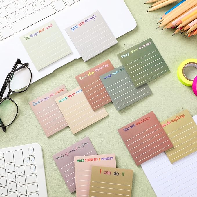 Yinder 24 Pcs Inspirational Sticky Notes Christmas Stocking Stuffers Motivational Sticky Notes Pad Employee Appreciation Gift Bulk for Teacher Nurse Coworker Office 3 x 3'' (Inspirational,Boho)