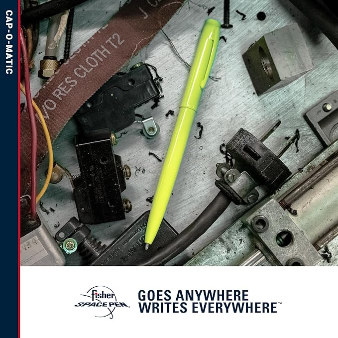 Fisher Space Pen Cap-O-Matic Pen, Ballpoint, Fluorescent Yellow, Pocket Clip, Black Ink