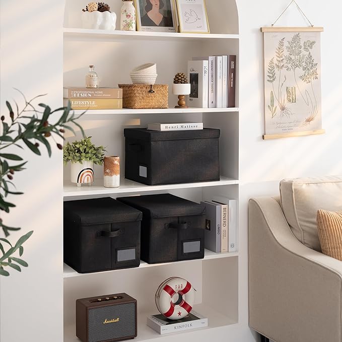 GRANNY SAYS Storage Bins with Lids, Storage Bins for Linen Closet Shelves, Decorative Storage Boxes, Clothes Storage and Organization for Organizing, 3-Pack, Large, Black