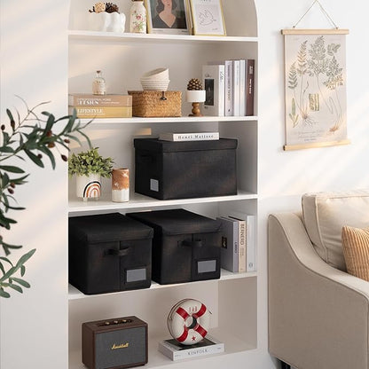 GRANNY SAYS Storage Bins with Lids, Storage Bins for Linen Closet Shelves, Decorative Storage Boxes, Clothes Storage and Organization for Organizing, 3-Pack, Large, Black