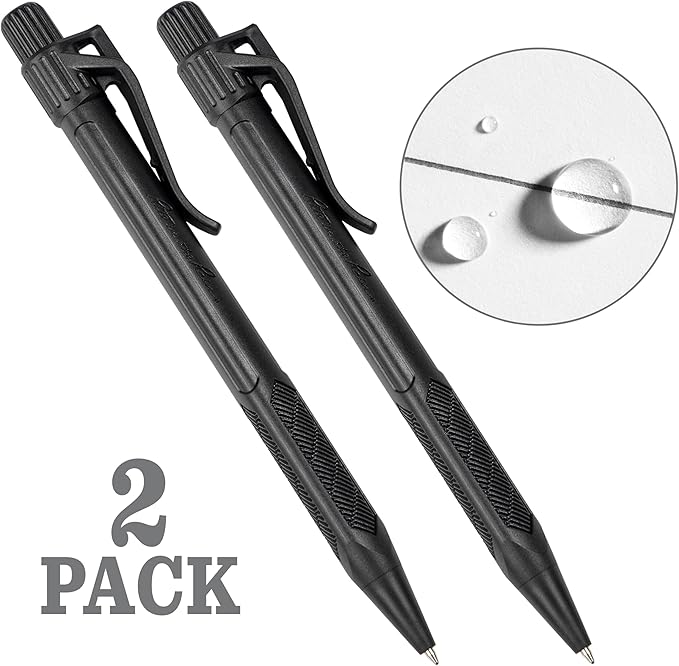 Rite in the Rain Weatherproof Durable Black Plastic Clicker Pen, Black Ink, 2 Pack (No. BK11-2)