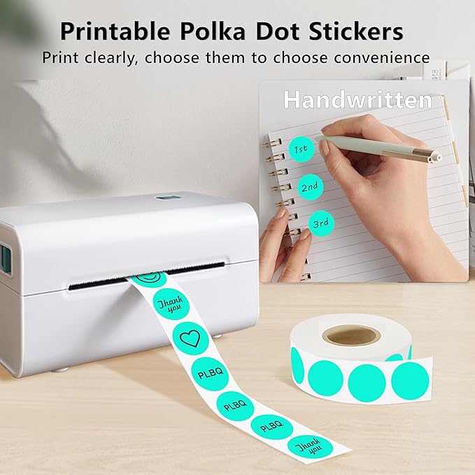 0.75 Inch Dot Stickers, 1000PCS 3/4" Round Thermal Printable Labels for Instant Organization, Color Coding Files, Tab Pages, Calendar Marking & Junk Journals,Watercolor Green
