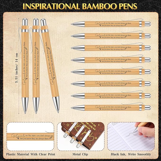 12 Pcs Friendsgiving Gift Bulk for Good Friends A6 Leather Journal Notebook Notepads with Bamboo Pens Friendship Appreciation Gift for Thanksgiving Birthday Women Sister Group (Black)