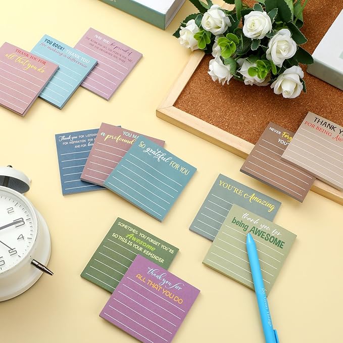 Yinder 12 Pcs Employee Appreciation Sticky Notes Xmas Gift Bulk Motivation Note Pads Mini Inspirational Note Gift for Teacher Nurse Staff Coworker Office Supply 3 x 3'' (Appreciation,Morandi Color)