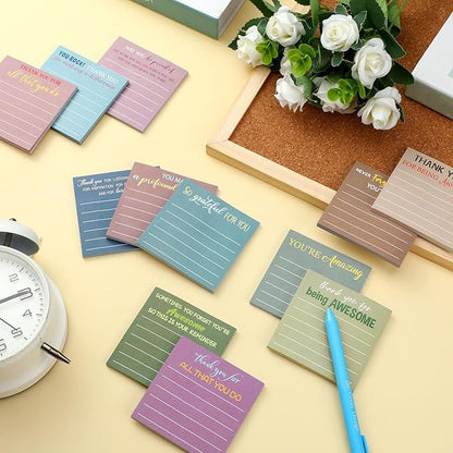 Yinder 12 Pcs Employee Appreciation Sticky Notes Xmas Gift Bulk Motivation Note Pads Mini Inspirational Note Gift for Teacher Nurse Staff Coworker Office Supply 3 x 3'' (Appreciation,Morandi Color)