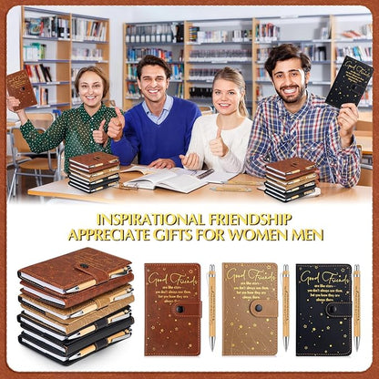 36 Pcs Friendsgiving Gift Bulk for Good Friends A6 Leather Journal Notebook Notepads with Bamboo Pens Friendship Appreciation Gift for Thanksgiving Birthday Women Sister Group (3 Color)