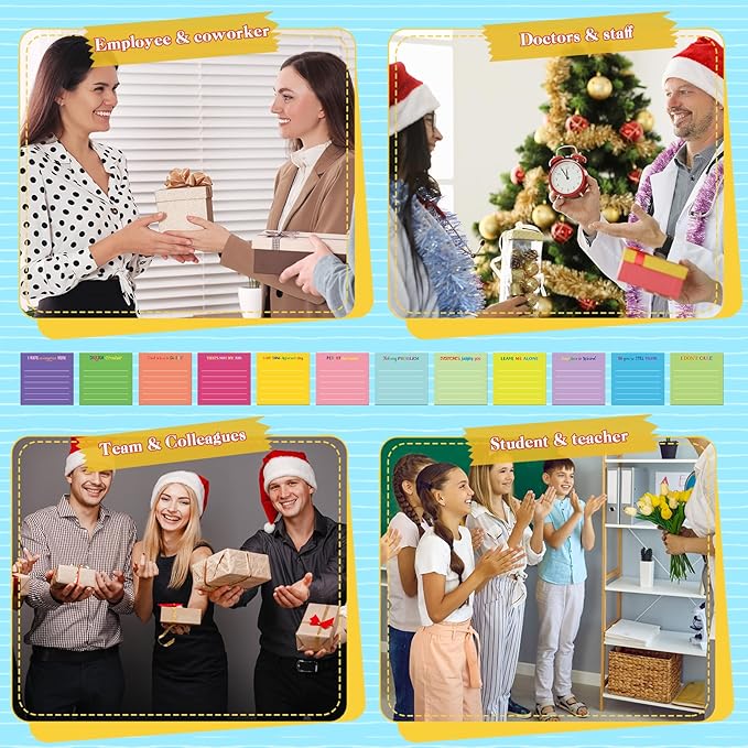 Yinder 24 Pcs Inspirational Sticky Notes Christmas Stocking Stuffers Motivational Sticky Notes Pad Employee Appreciation Gift Bulk for Teacher Nurse Coworker Office 3 x 3'' (Funny,Dark Color)