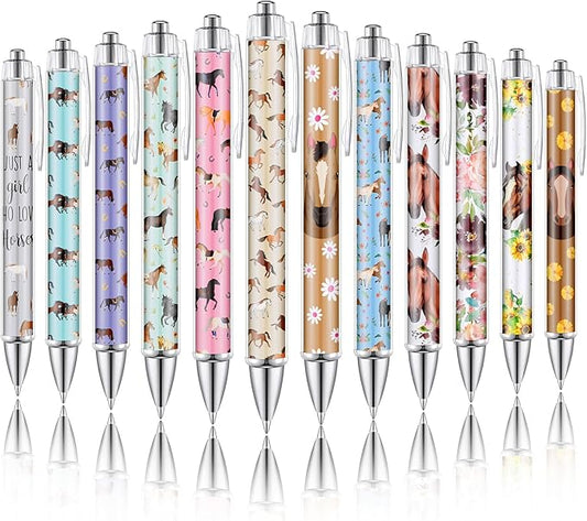 12 Pcs Christmas Horse Gifts for Horse Lovers Animal Lover Gift Cute Retractable Ballpoint Pen 1.0 mm Black Ink Pen for Students Back to School Classroom Office Supplies