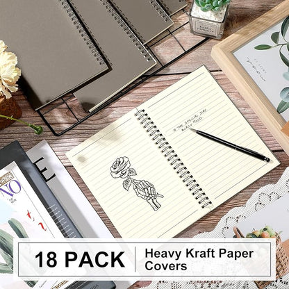 Yahenda Spiral Notebook Bulk A5 Journal Lined 8.3'' x 5.5'' Writing Composition Paper Small Notepad Subject Notebook for Students Office Business Back to School Supplies(Dark Gray,18 Pcs)