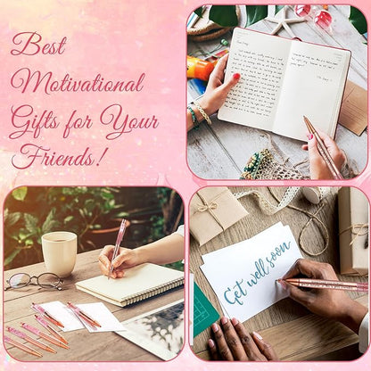 Supervitae 15 Set Christmas Motivational Pens for Women Bulk Rose Gold Inspirational Positive Quote Ballpoint Pens with Card Tie for Xmas Stocking Stuffer Secret Sister Gift Teacher Student Employee