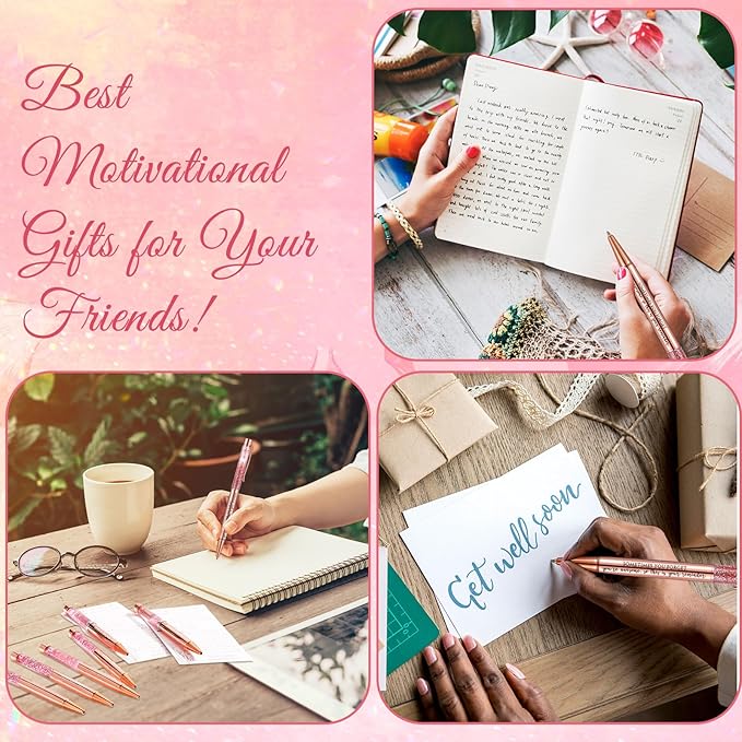 Supervitae 30 Set Christmas Motivational Pens for Women Bulk Rose Gold Inspirational Positive Quote Ballpoint Pens with Card Tie for Xmas Stocking Stuffer Secret Sister Gift Teacher Student Employee
