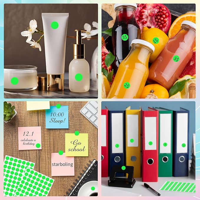 Dot Stickers - 1/2 Inch Fluorescent Green Circle Labels, 1400pcs Self-Adhesive Writable Color Coding Round Stickers for Office, Classroom, Garage Sale