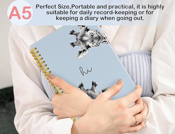 Giraffe Notebook Journal,Blue Cute Animal Notebook Journal for School Women Teen Girls Kids,Giraffe Gifts for Animal Lovers,Hardcover Spiral Notebooks for Work Notes Journaling,5.5x8.3 Inch