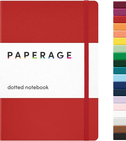 PAPERAGE Dotted Journal Notebook, (Red), 160 Pages, Medium 5.6 in x 8 in - 100 GSM Thick Paper – Hardcover Journaling Notebook for Work, School & Bullet Journaling