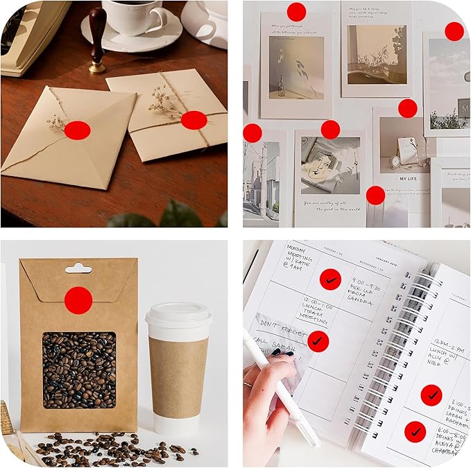 PARLAIM 1 Inch Round Color-Code Dot Stickers,10000per/10 Rolls dots Label Dispenser Box, Red Circle Stickers Label for Office Home (Red)