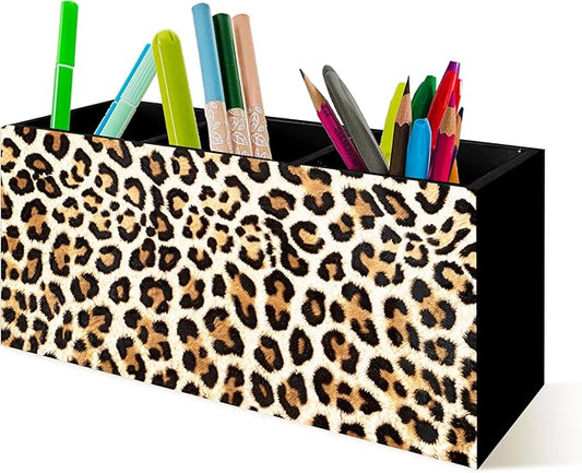 Leopard Print Pen Pencil Holder Organizer for Desk, Leopard Print Room Decor, Preppy Cheetah Kitchen Cooking Brush Makeup Utensil Holder (Black)