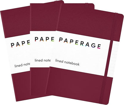 PAPERAGE Lined Journal Notebook, 3 Pack, (Burgundy), 160 Pages, Medium 5.6 in x 8 in - 100 GSM Thick Paper – Hardcover Journaling Notebook for Work, School & Note Taking