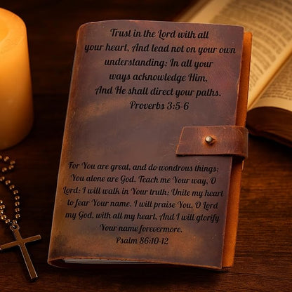 Personalized Christian Prayer Journal for Men & Women – Engraved Leather Bible Study Journal with Scripture & Cross – Refillable A5 Devotional Custom Notebook – Faith, Graduation, and Gratitude Gift