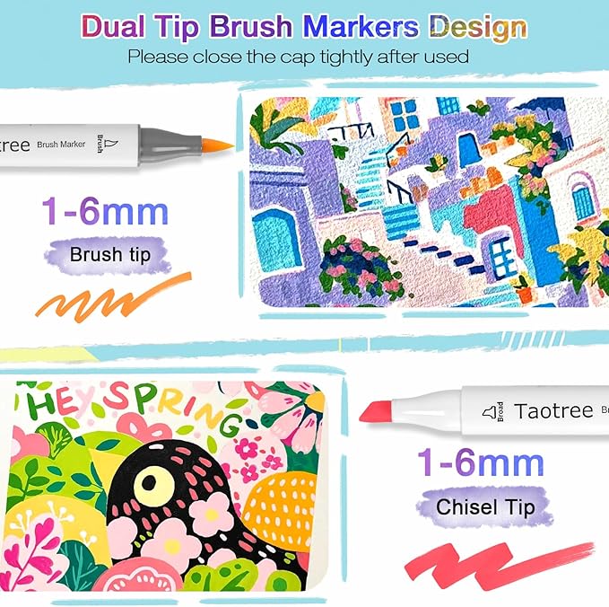 Taotree Alcohol Brush Markers Art Supplies, 61 Colors Dual Tip Art Coloring Markers Pens, Brush & Chisel Tip Sketch Pens, Drawing Supplies Gift for Artist Kid Adult Coloring Book Painting, Sketching