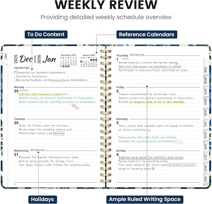 2026 Planner, Weekly and Monthly Planner for Women, January 2026 - December 2026, Hardcover 2026 Calendar Planner Book with Tabs, Inner Pocket, Spiral Bound, Perfect for Office Home School Supplies - A4 (8.5" x 11"), Petal Array