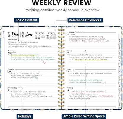 2026 Planner, Weekly and Monthly Planner for Women, January 2026 - December 2026, Hardcover 2026 Calendar Planner Book with Tabs, Inner Pocket, Spiral Bound, Perfect for Office Home School Supplies - A4 (8.5" x 11"), Petal Array