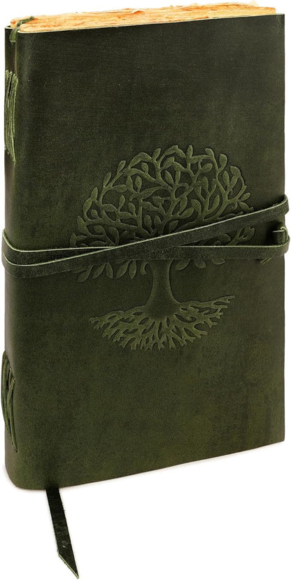 LUXEORIA Tree Of Life Leather Journal for Women and Men, Handcrafted Leather Journal for Writing Womens, Sketchbook, Travel Diary with Unlined Deckle Paper, Dark Green 8x13