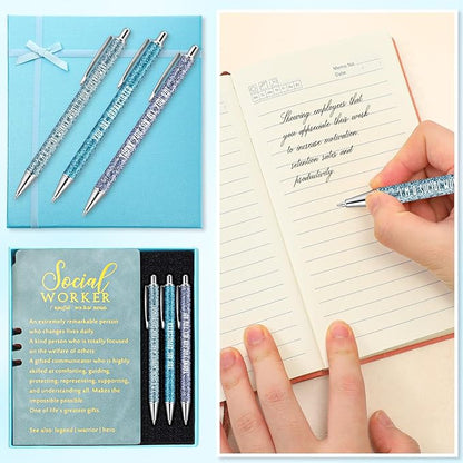 5 Pcs Employee Appreciation Gift Leather Journal Notebook 3 Ballpoint Pens with Box Thank You for Boss Emergency Nurses Medical Assistant Lady Coworker Social Worker Teacher(Blue)