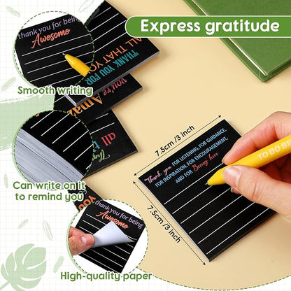 Yinder 24 Pcs Inspirational Sticky Notes Christmas Stocking Stuffers Motivational Sticky Notes Pad Employee Appreciation Gift Bulk for Teacher Nurse Coworker Office 3 x 3'' (Thank You,Black)