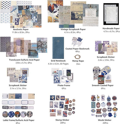 JOYCHOIC Vintage Scrapbooking Supplies Aesthetic Journaling Kit, Scrapbook Papers Quote Stickers TN Notebook Large Collection for Bullet Junk Journal, Planner DIY Arts Craft Collage, Beginners