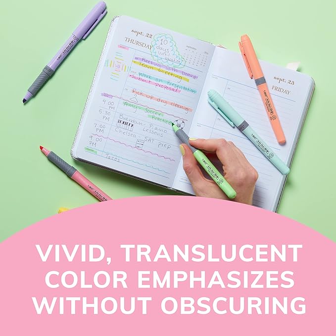 BIC Brite Liner Grip Pocket MINI Highlighter, Pastel Ink Colors, Chisel Tip, 6 Count (Pack of 1)